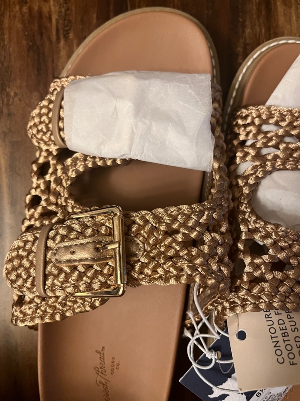 Size 8.5 Universal Thread Braided Double-Buckle Slide Sandals in Tan/Gold - Picture 9 of 9